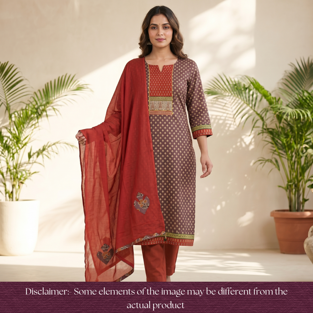 Heeriye Wine Patra Work with Ajrak Printed Cotton Set