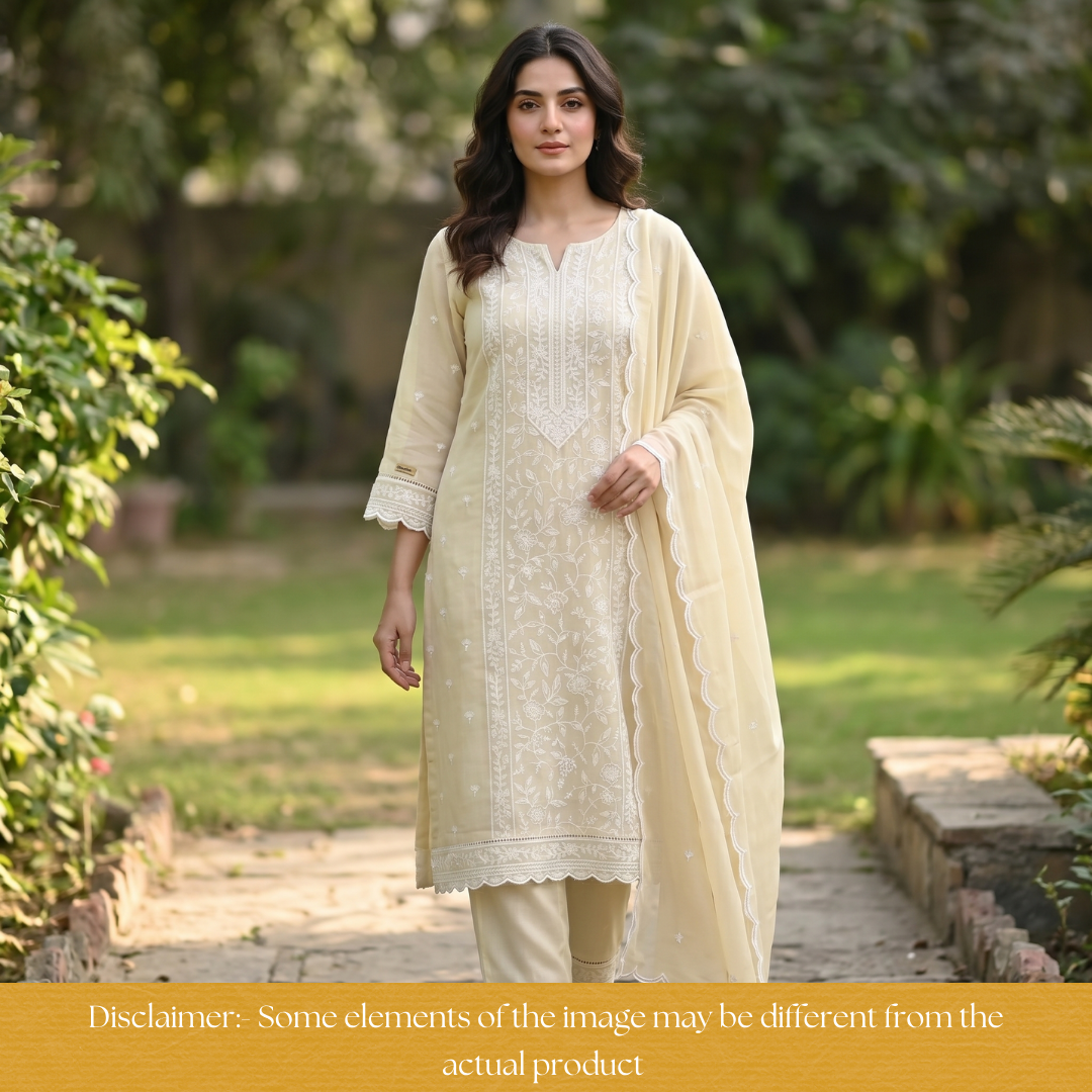 Chaahat Butter Yellow Embroidered Panel Mul Chanderi Set
