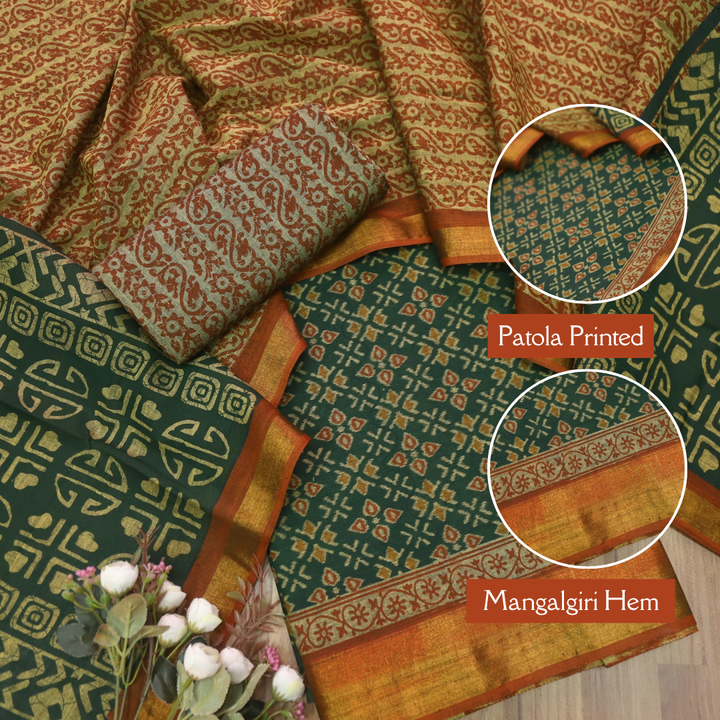 Kaasvi Pine Green Patola Printed Mangalgiri Hem Work Cotton Suit Set
