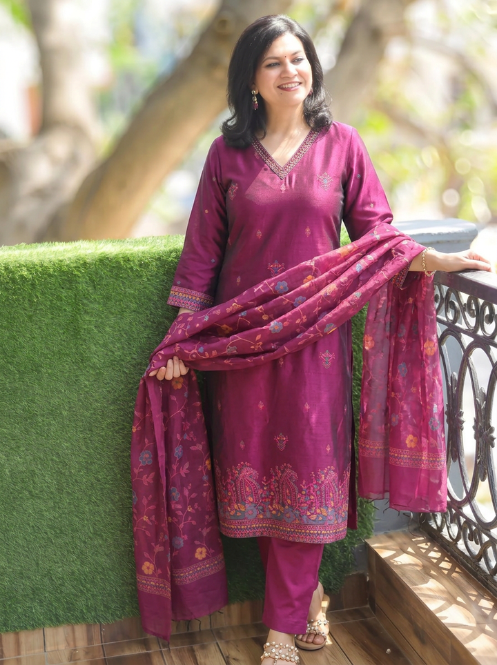 Madhuri Purple Floral Jamdani 3 Piece Set