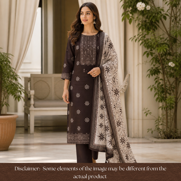 Saajan Ebony Black French Knot Batik Printed Cotton Set