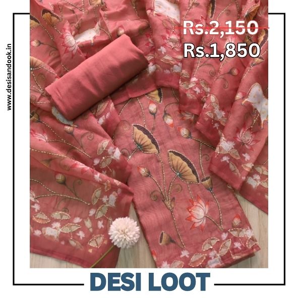 Tiara Lemonade Pink Digital Pichwai Print Kantha Work Chanderi Suit Set