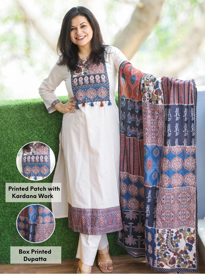 Aafeemi Tuscan Beige Patch Neckline with Kardana Work Cotton 3 Piece Set