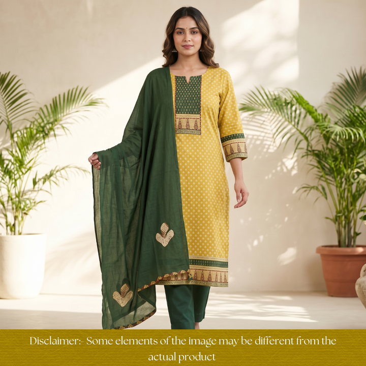 Heeriye Yellow Patra Work with Ajrak Printed Cotton Set