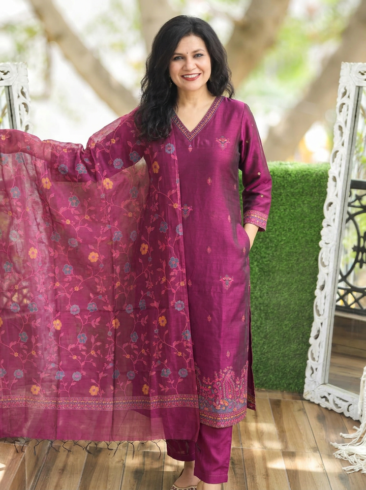 Madhuri Purple Floral Jamdani 3 Piece Set