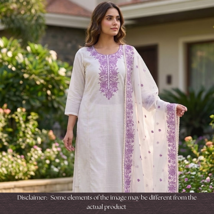 Hans Safed with Purple Thread Embriodered Kota Doriya Set