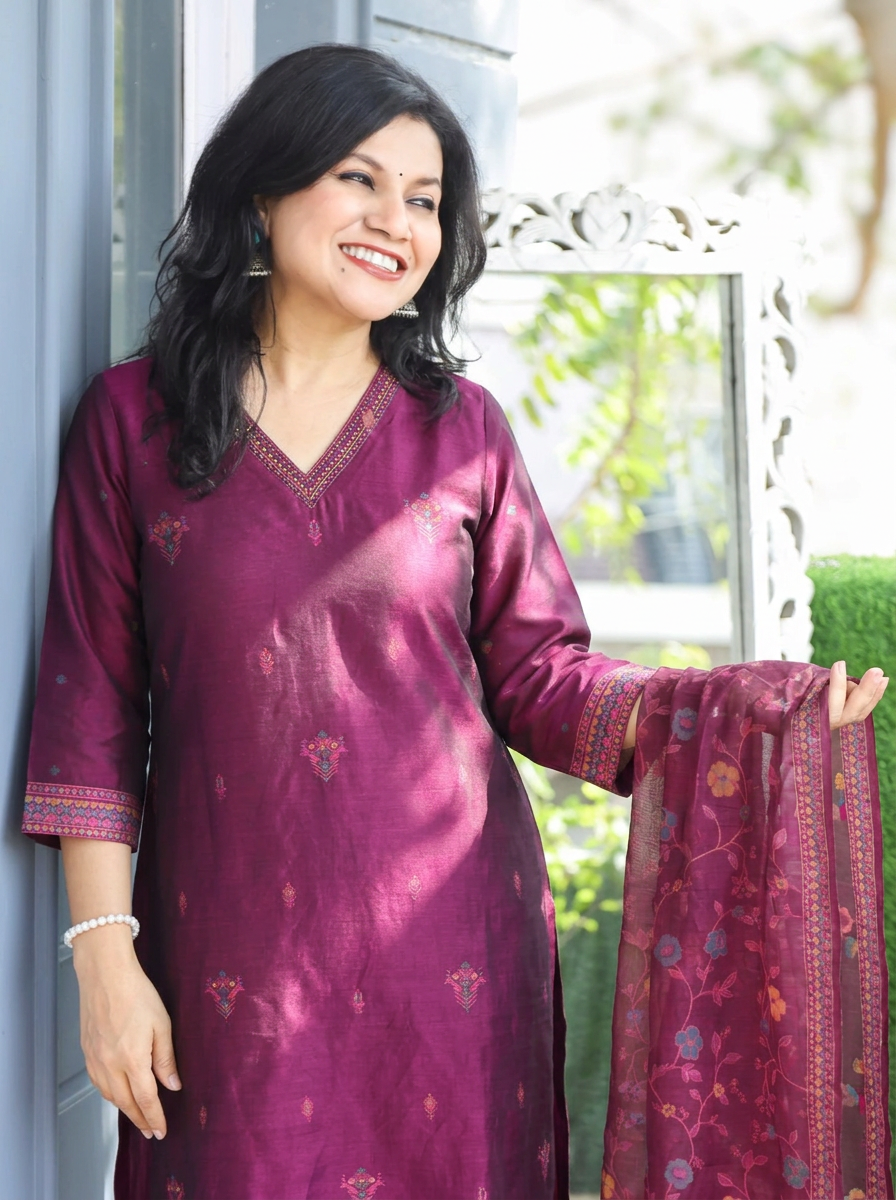 Madhuri Purple Floral Jamdani 3 Piece Set