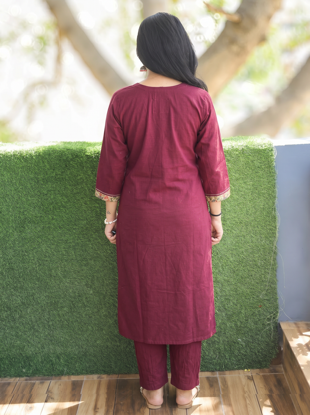 Kanak Wine Purple Kalamkari Printed Yoke Cotton Kurti