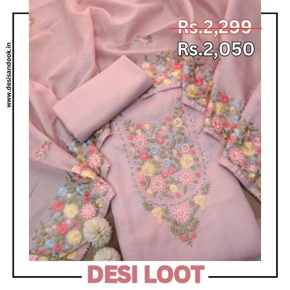 Alfaaz Fuscia Lilac Embroidered Yoke with Kardana and Moti Work Kota Doriya Set