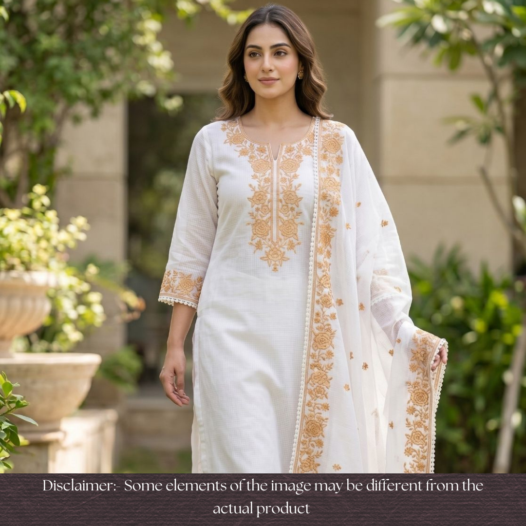 Hans Safed with Yellow Thread Embriodered Kota Doriya Set