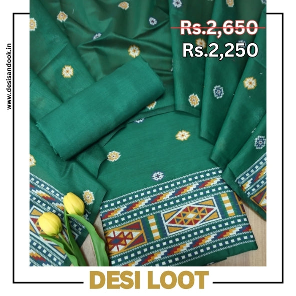 Monica Emerlad Green Jamdani Kullu Weaved Inspired Chanderi Set