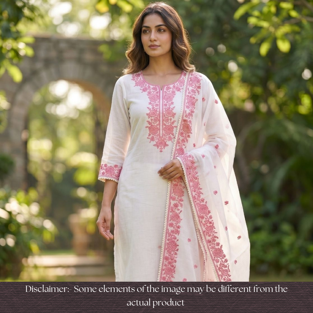 Hans Safed with Mauve Thread Embriodered Kota Doriya Set