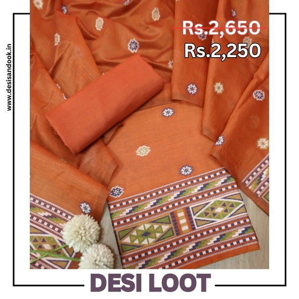 Monica Rust Orange Jamdani Kullu Weaved Inspired Chanderi Set