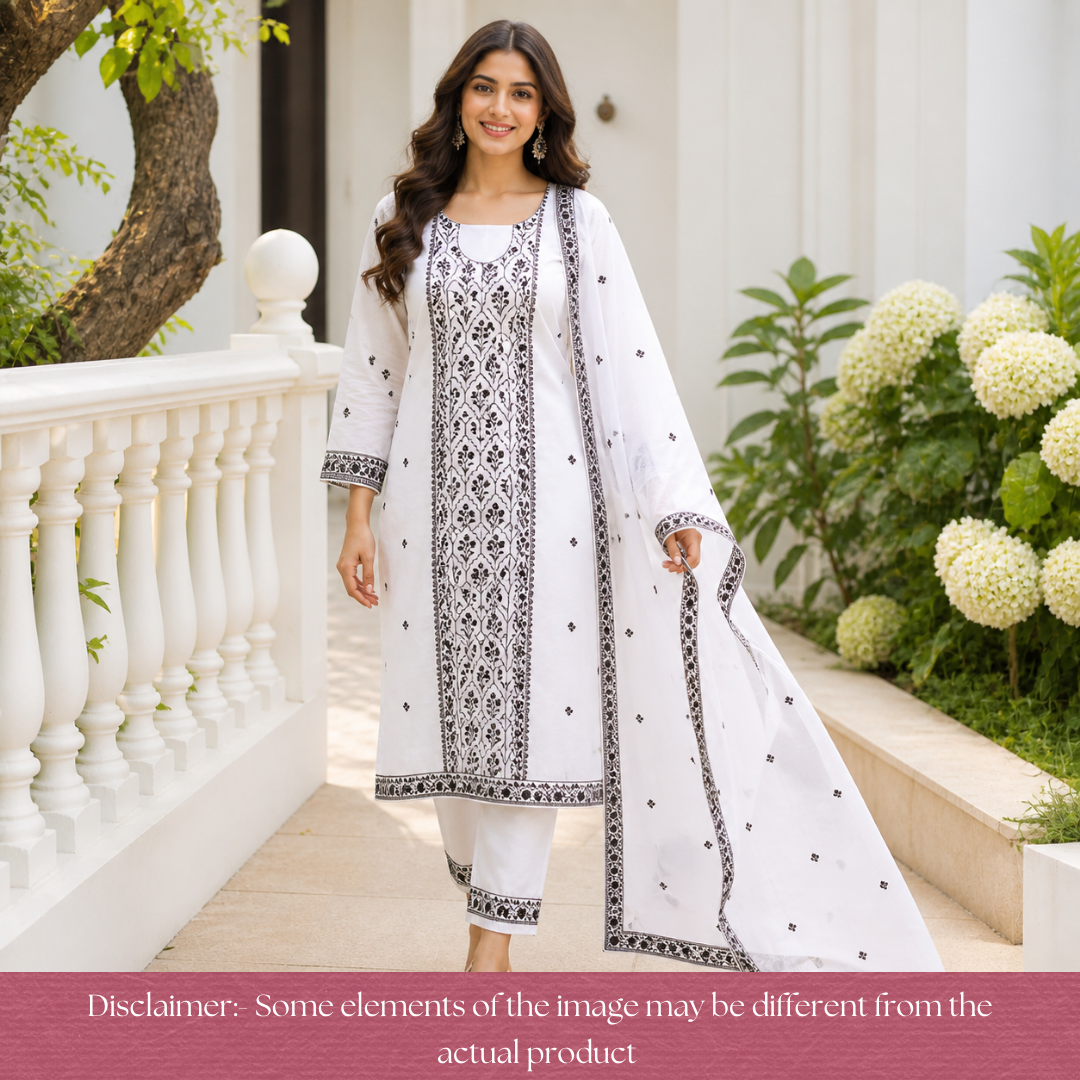 Rasmi Off-White Moti with Embroidered Panel Chanderi Set