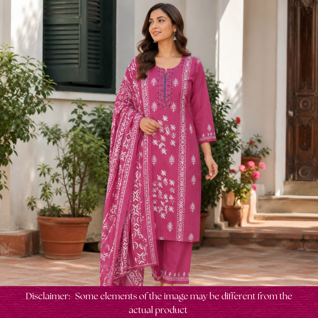 Rupali Helio Orchid Thread Embroidered with Patra Modal Set