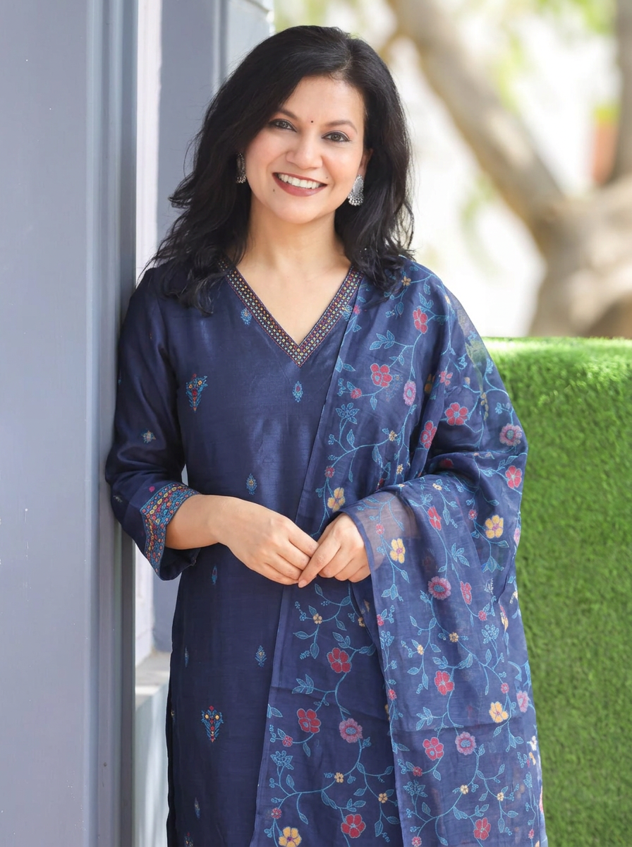 Madhuri Blue Floral Jamdani 3 Piece Set