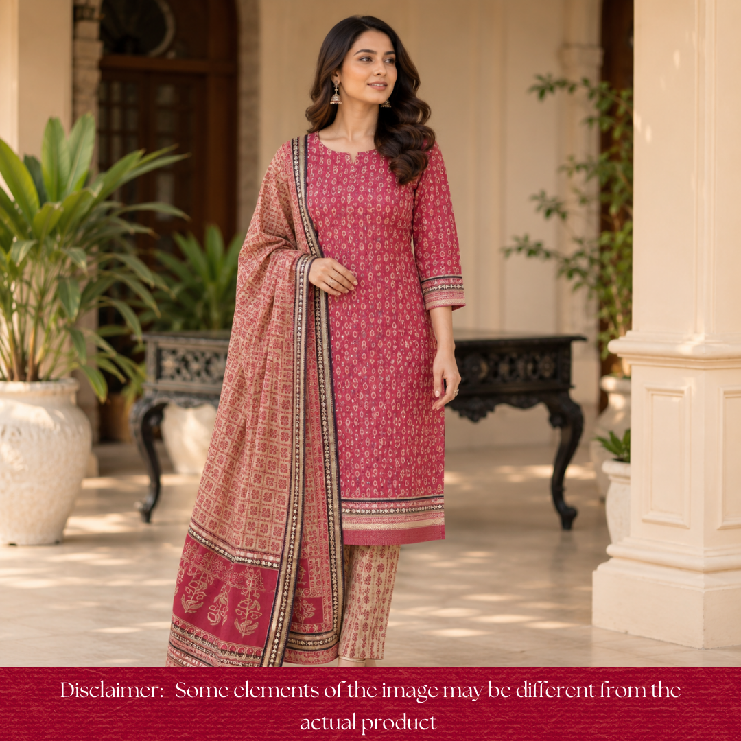 Kranti Berry Red Digital Printed Mangalgiri Hem Work Cotton Set