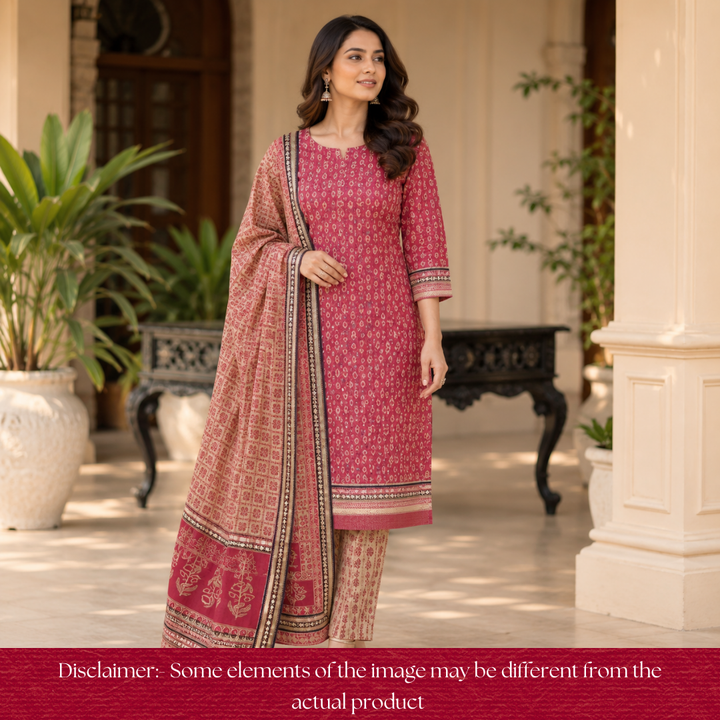 Kranti Berry Red Digital Printed Mangalgiri Hem Work Cotton Set