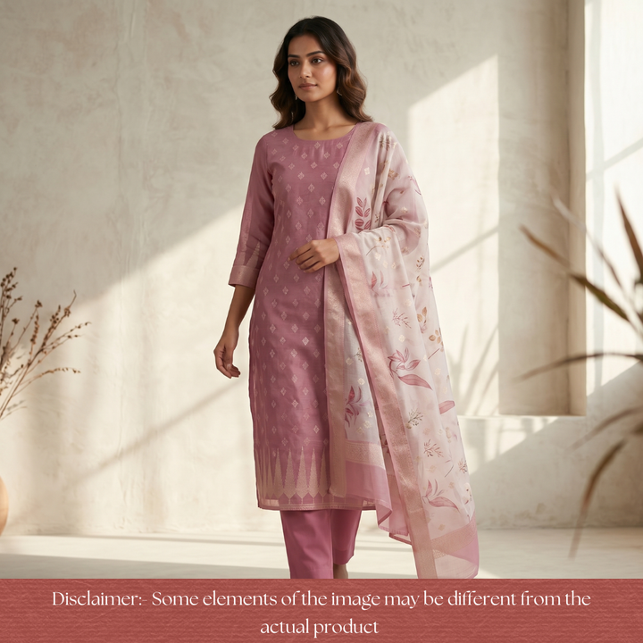 Ambarsari Mauve Blush Authentic Jamdani Weaved with Zari Chanderi Set