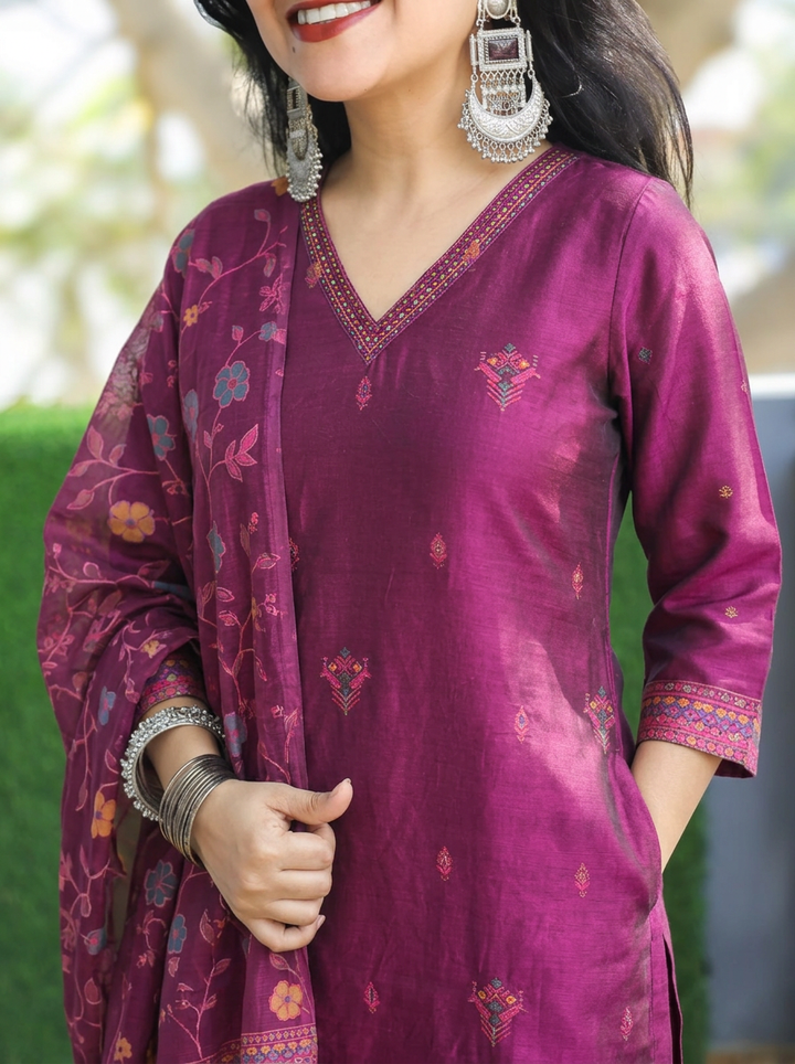 Madhuri Purple Floral Jamdani 3 Piece Set