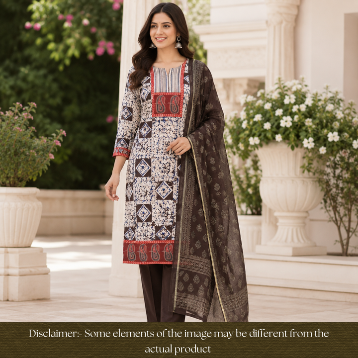 Sufna Faded Black Paisley Print Yoke Kalamkari Printed Cotton Set