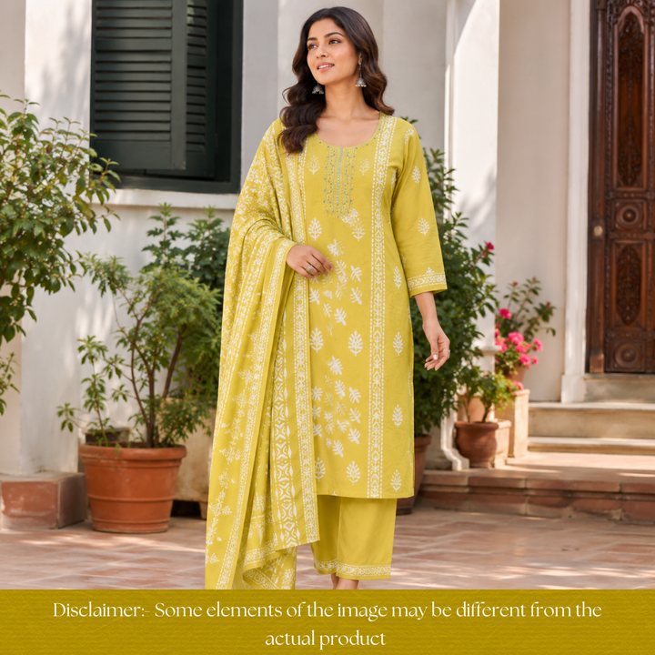 Rupali Sunflower Yellow Thread Embroidered with Patra Modal Set