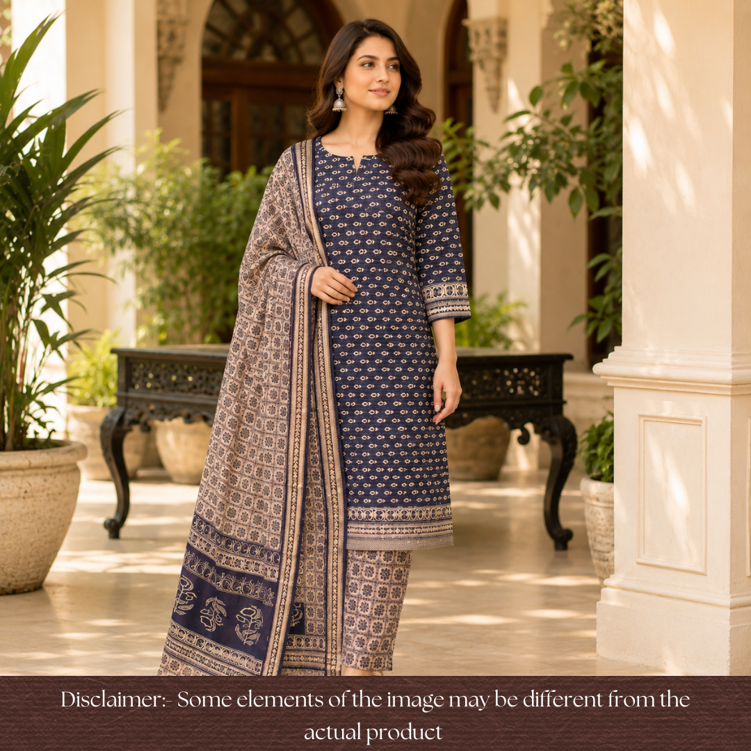 Kranti Ebony Black Digital Printed Mangalgiri Hem Work Cotton Set