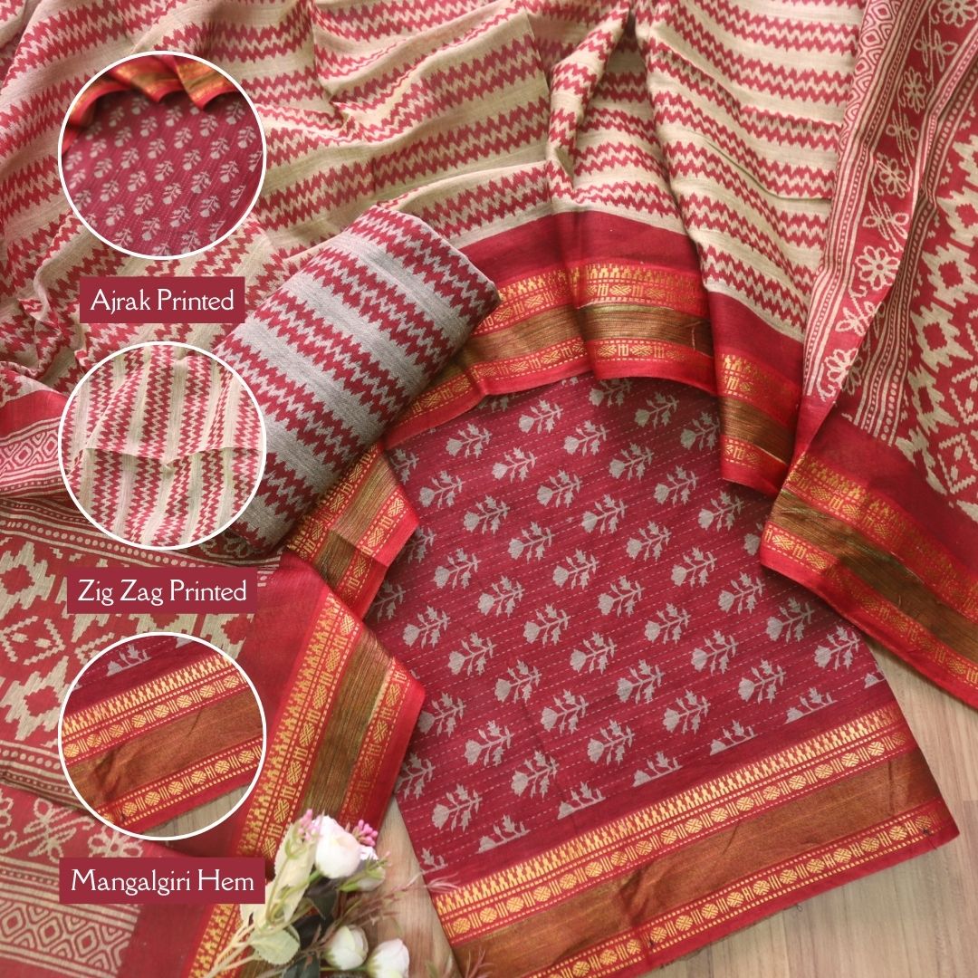Zinat Ruby Pink Digital Printed Mangalgiri Hem Work Cotton Suit Set