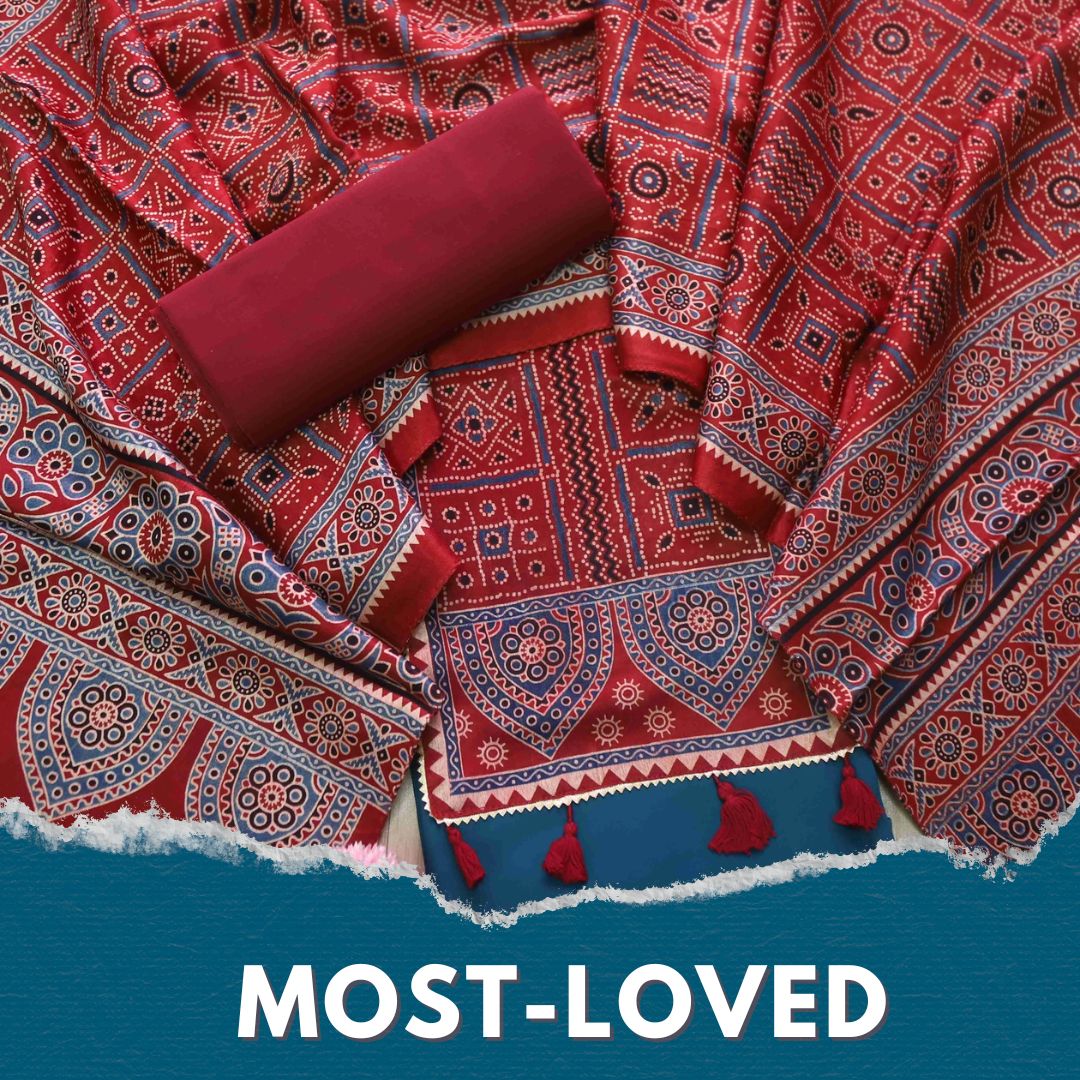 Zulfat Peacock Blue Glazed Cotton Top and Printed Mashru Dupatta-D3