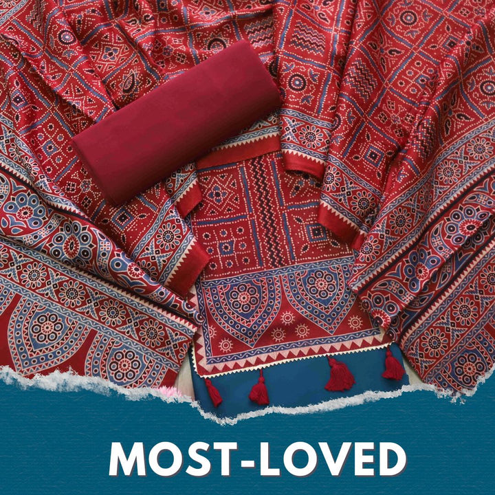 Zulfat Peacock Blue Glazed Cotton Top and Printed Mashru Dupatta-D3