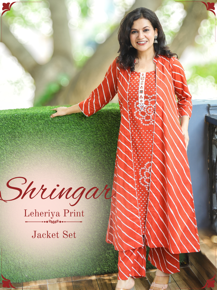 Shringar Rust Bandhani and Leheriya Jacket Co-ord Set
