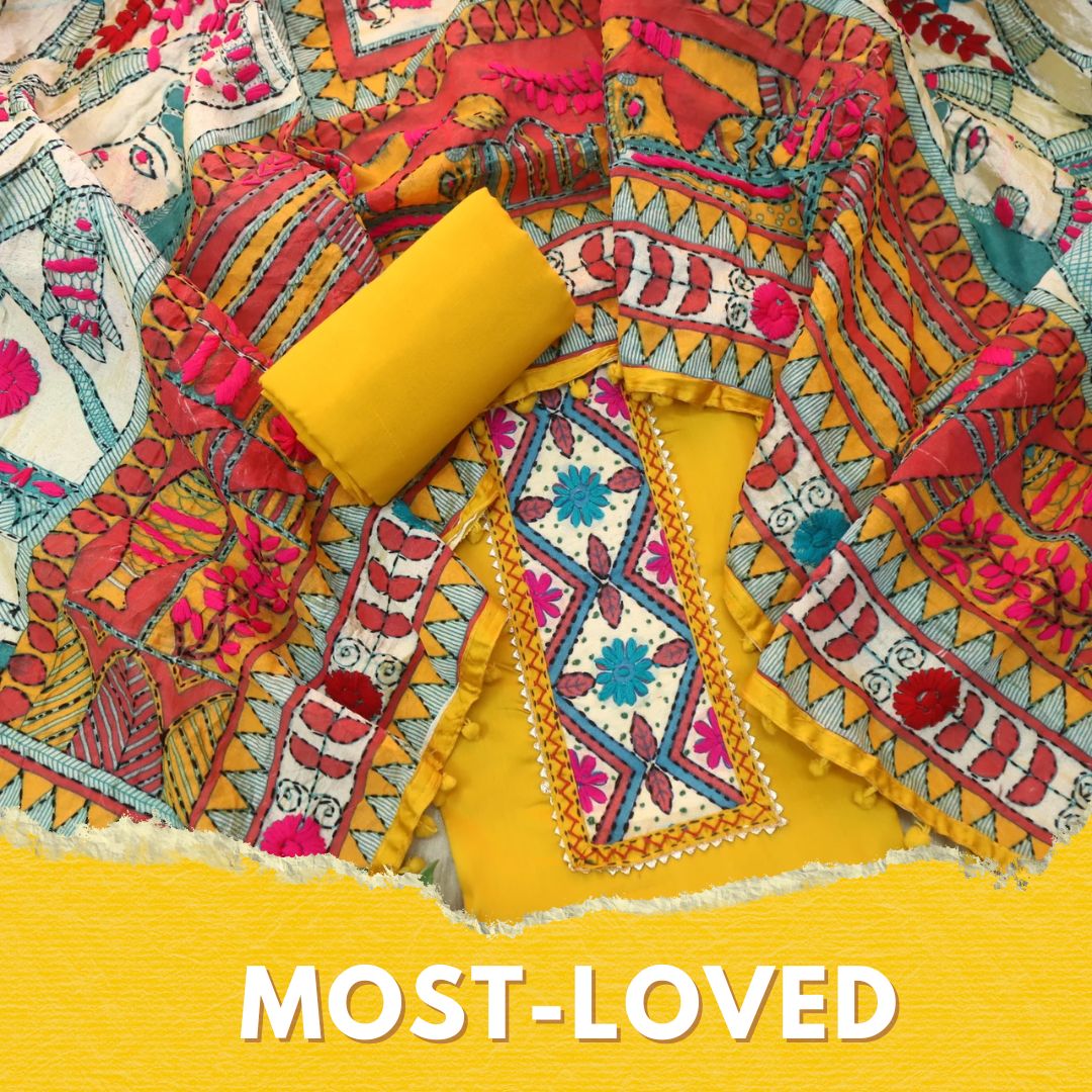 Ruksana Corn Yellow Glazed Cotton Top With Art Silk Dupatta