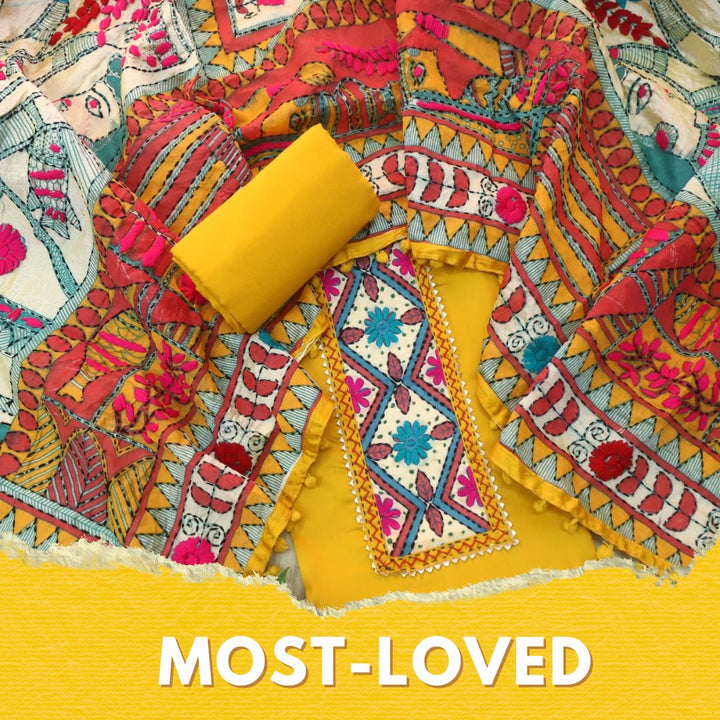 Ruksana Corn Yellow Glazed Cotton Top With Art Silk Dupatta