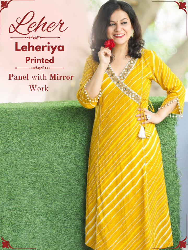 Lehar Sunflower Yellow Panel Style Leheriye Cotton Kurti