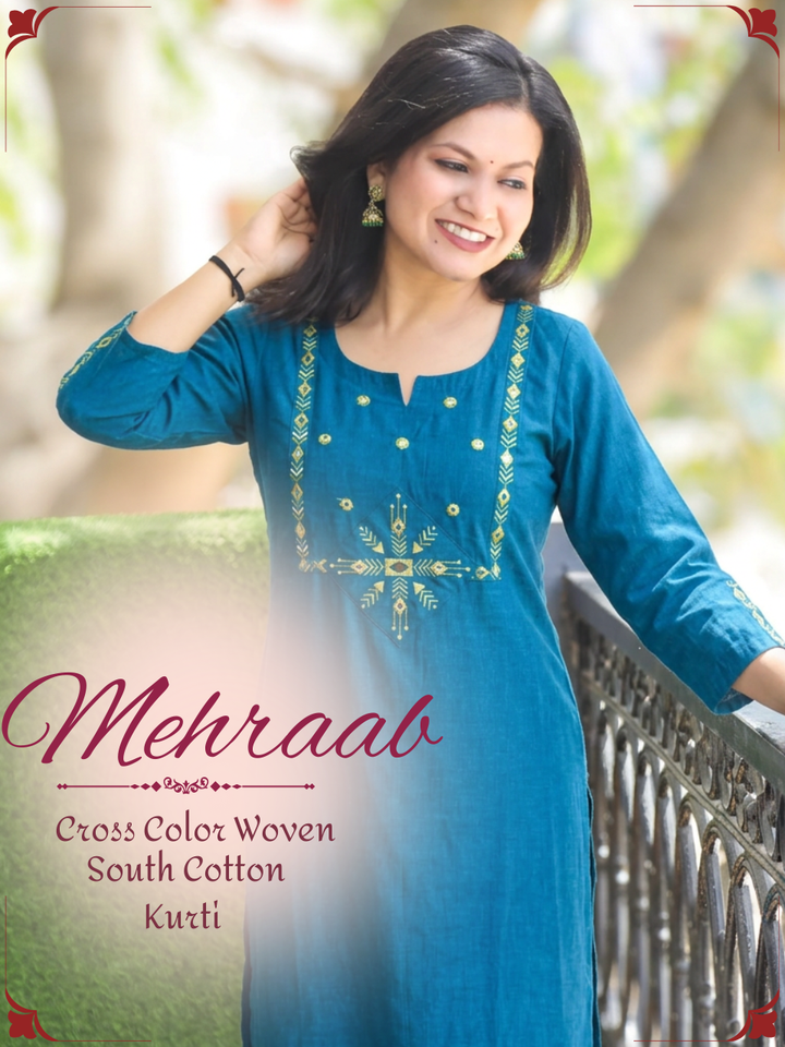 Mehraab Blue Cross Color Woven South Cotton Kurti