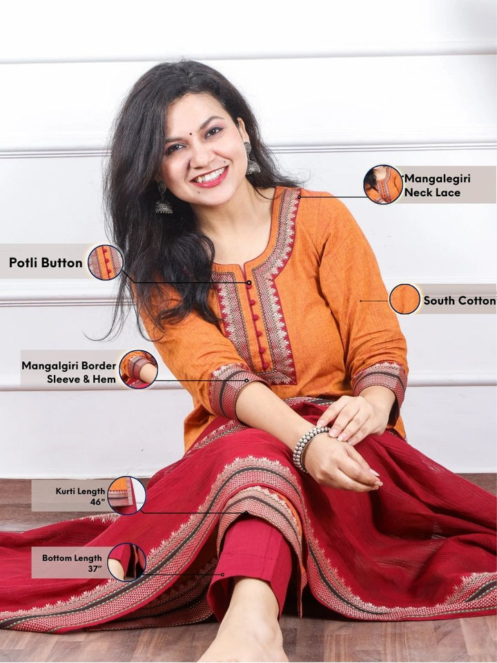 Iktaara Marigold Yellow South Cotton Temple Hem 3 Piece Set