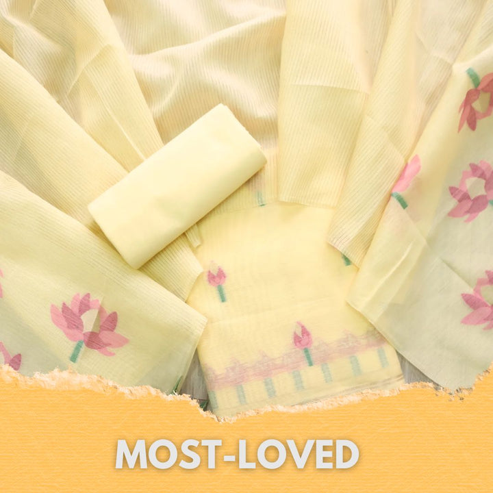 Raina Bright Yellow with Purple Authentic Jamdani Weaved Suit Set