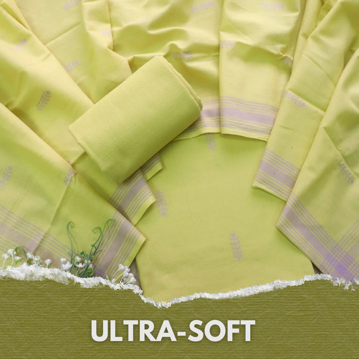 Madhubala Lime Green Thread Weaved Handloom Cotton Suit Set