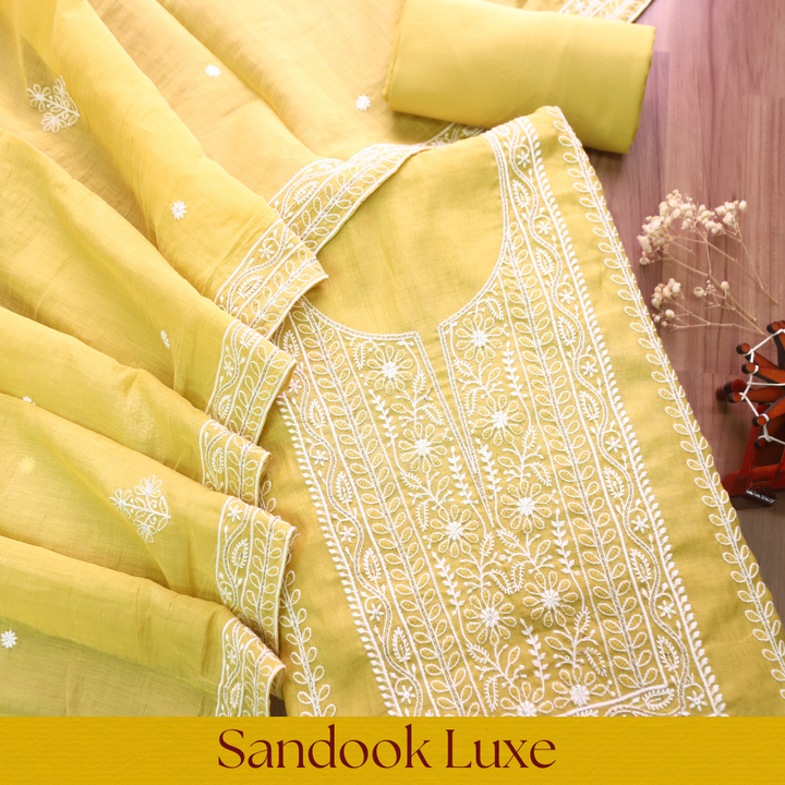 Vamika Bluish Grey Chikankari Panel Mul Chanderi Set