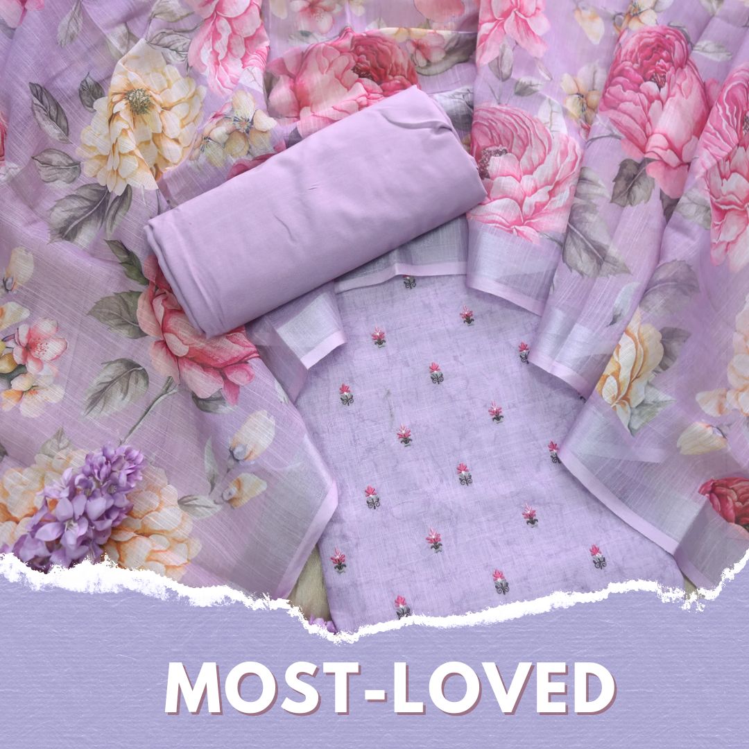 Deedar Lavish Lavender Floral Embroidery Buti Work Cotton Linen Suit Set