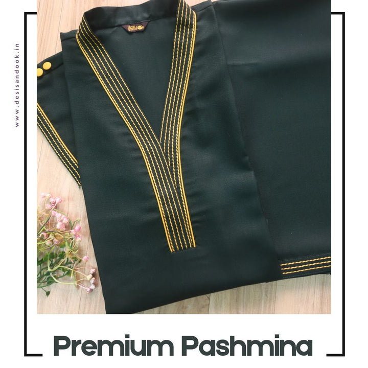 Raavi Alpine Green Running Thread Work Premium Pashmina 2 Piece Set