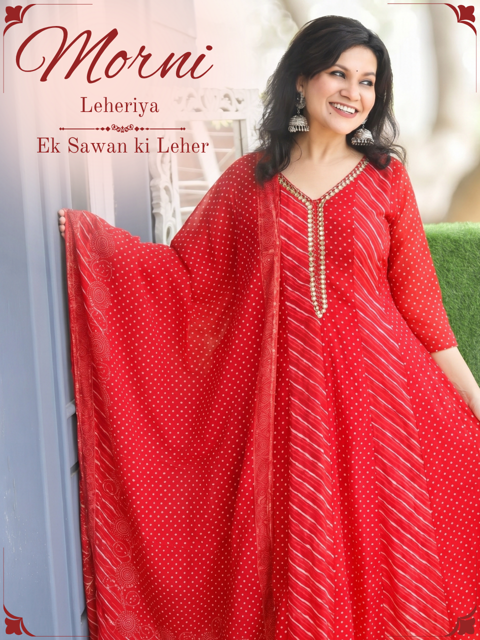 Morni Bride Red Leheriya Mul Cotton 3 Piece Set
