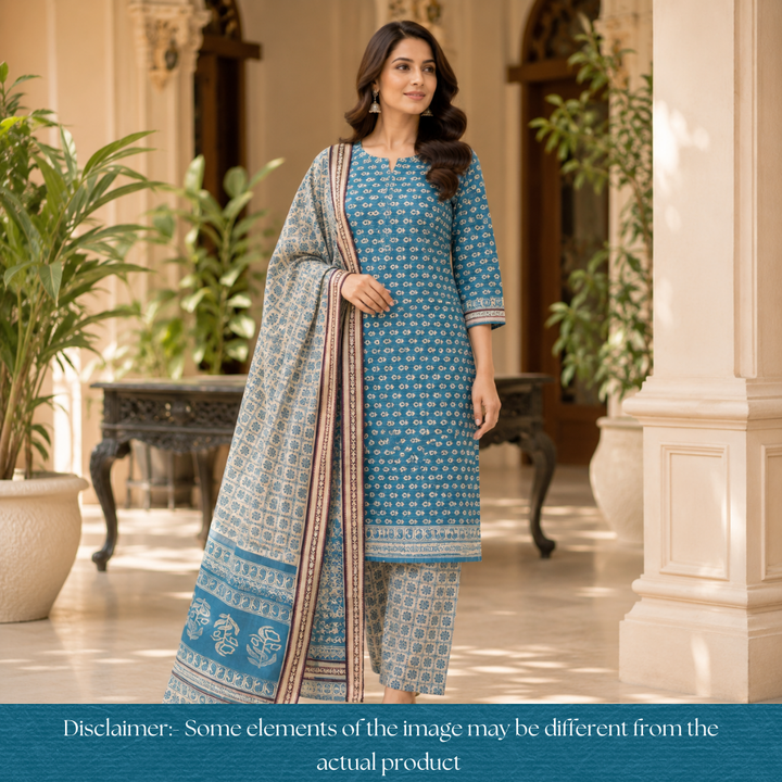 Kranti Sky Aqua Digital Printed Mangalgiri Hem Work Cotton Set