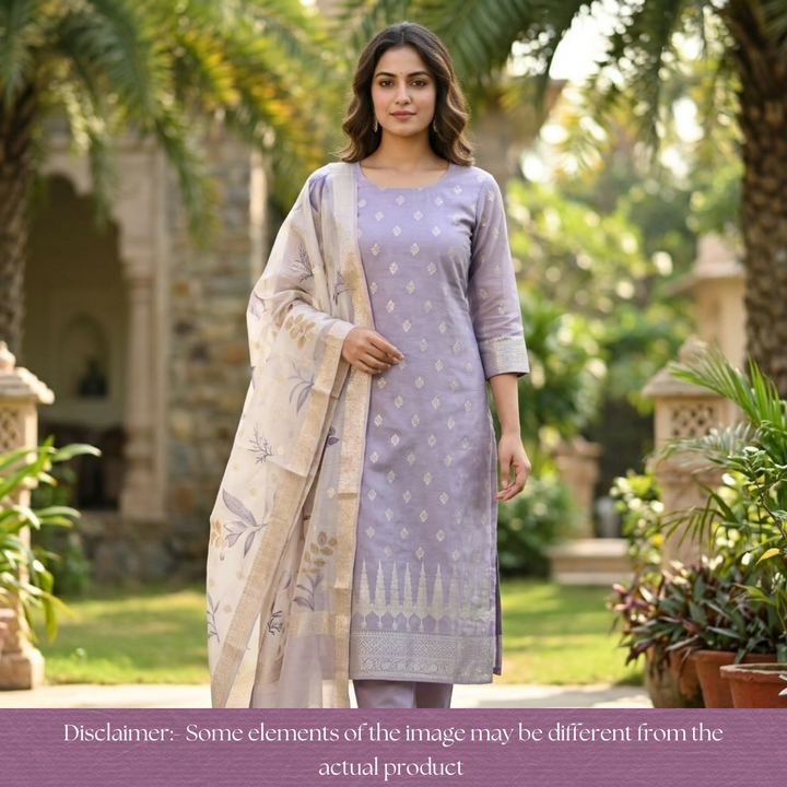 Ambarsari Fossil Grey Authentic Jamdani Weaved with Zari Chanderi Set