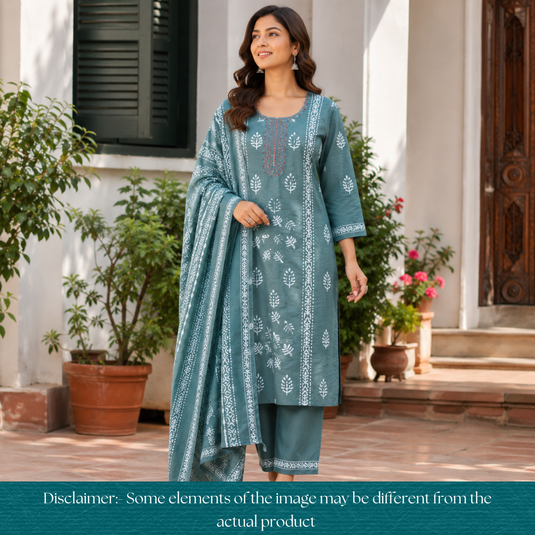 Rupali Castleton Sage Thread Embroidered with Patra Modal Set