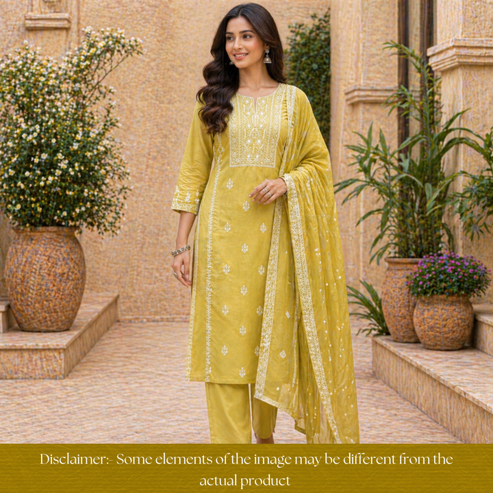 Vamika Bluish Grey Chikankari Panel Mul Chanderi Set