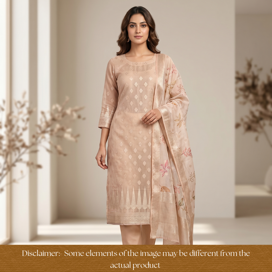 Ambarsari Peanut Beige Authentic Jamdani Weaved with Zari Chanderi Set