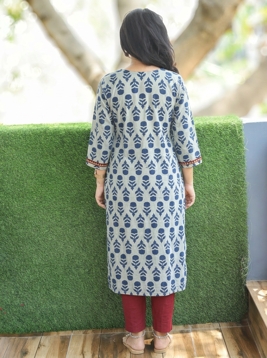 Shardha Iced Blue Kutch Dabu Cotton Kurti