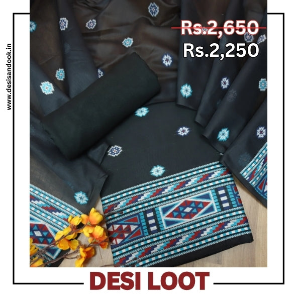Monica Midnight Black Jamdani Kullu Weaved Inspired Chanderi Set