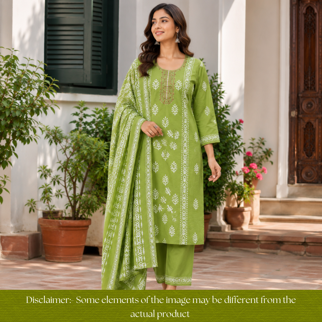 Rupali Leaf Green Thread Embroidered with Patra Modal Set